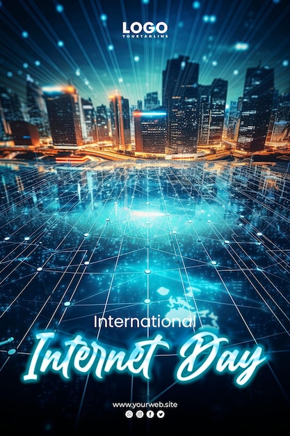 PSD international internet day background and internet poster technology network data connection network