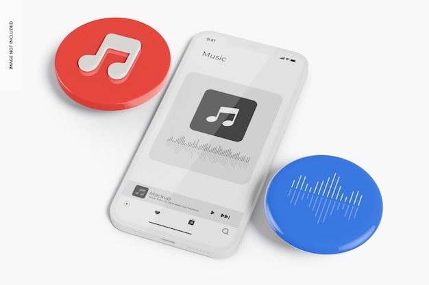 PSD iphone with music note icon and basic icon mockup, right view