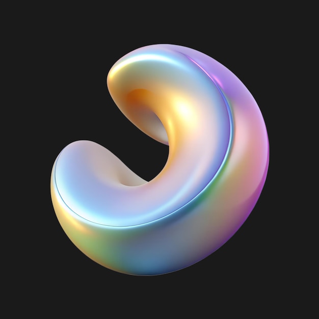 PSD iridescent abstract 3d shape on black background