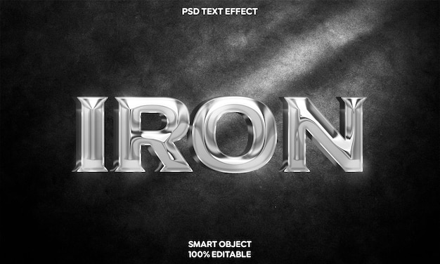 PSD iron text effect metallic and shiny editable text style