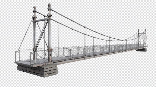 PSD isolated suspension bridge image on white background suitable for various projects