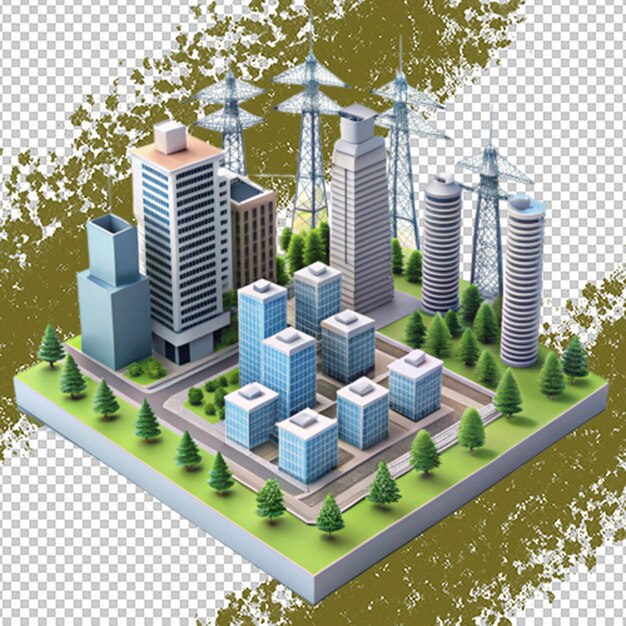 PSD isometric 3d city plan on transparent background ai generated