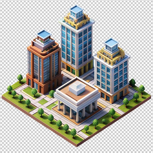 PSD isometric buildings on white background