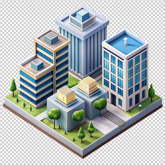PSD isometric buildings on white background