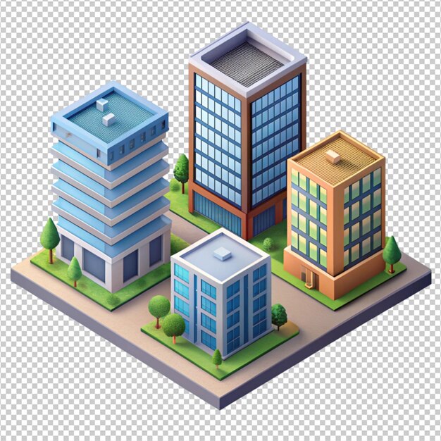 PSD isometric buildings on white background