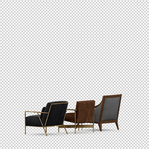 PSD isometric chair 3d isolated rendering