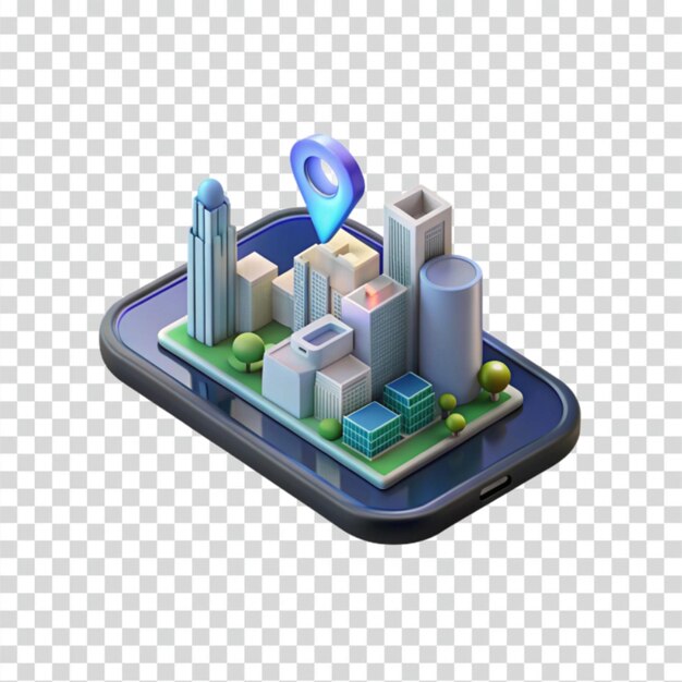 PSD isometric city map on smartphone
