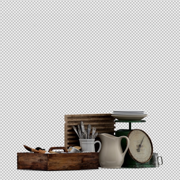 PSD isometric kitchen utensils 3d render