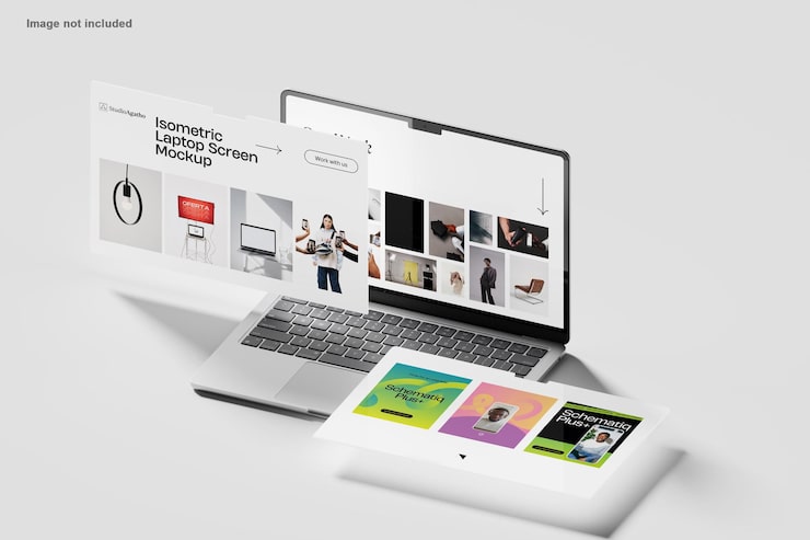 PSD isometric laptop screen mockup