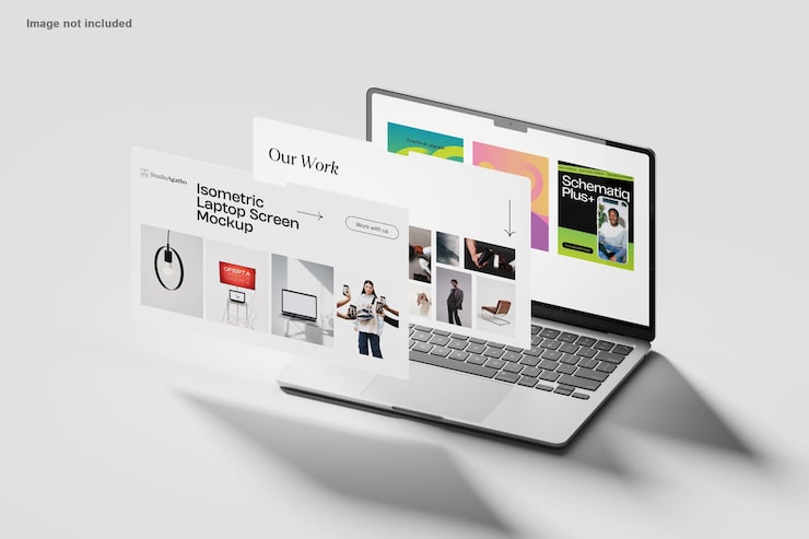 PSD isometric laptop screen mockup