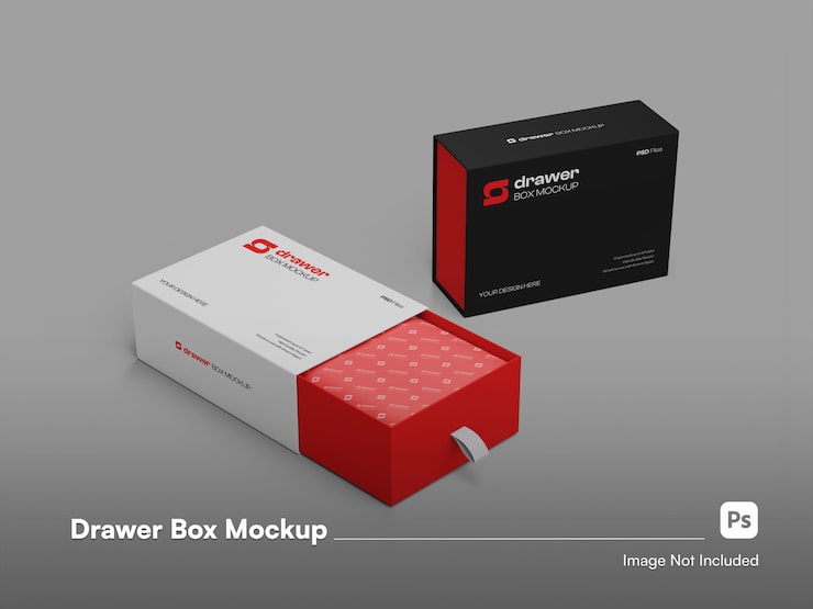 PSD isometric modern two boxes 3d mockup drawer box packaging isolated