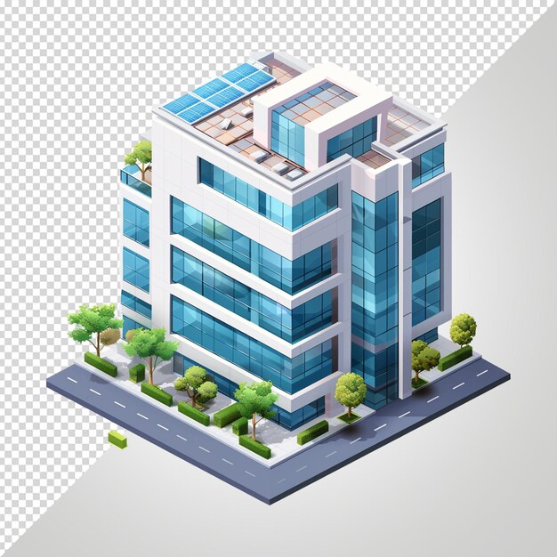 PSD isometric view image of modern building on transparent background