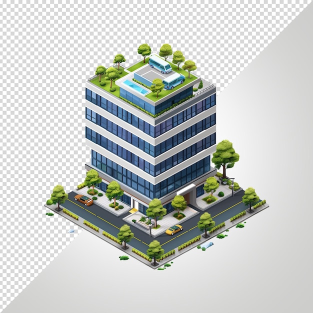 PSD isometric view image of modern building on transparent background