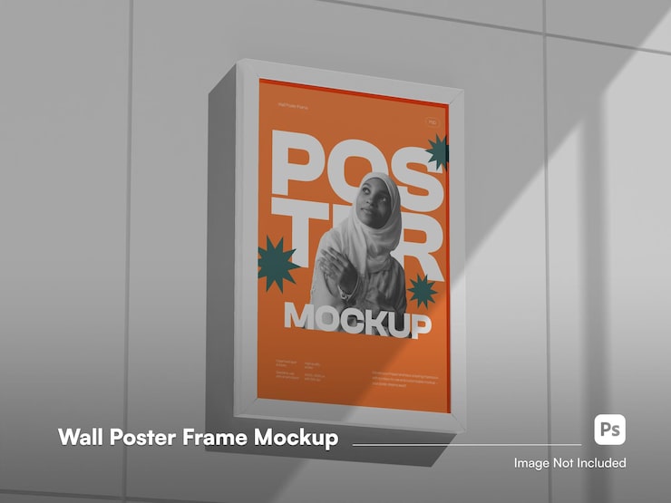 PSD isometric wall poster with frame 3d isolated mockup