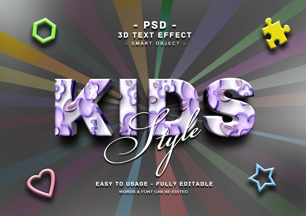 PSD kids 3d editable text style effect