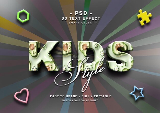 PSD kids 3d editable text style effect