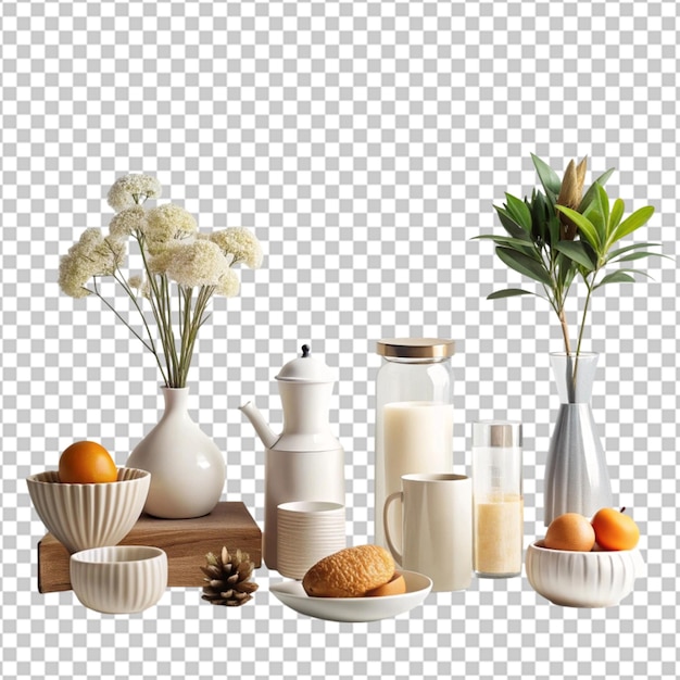 PSD kitchen decor set on transparent background