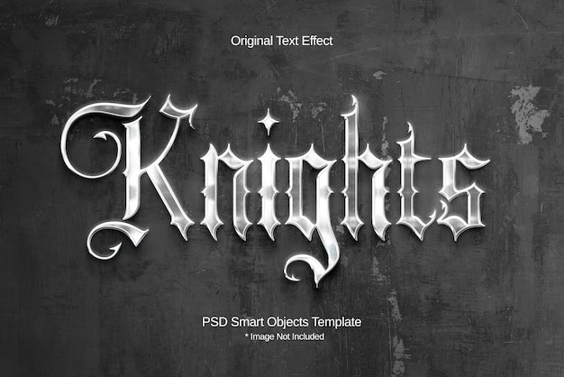 PSD knights metallic silver text effect template