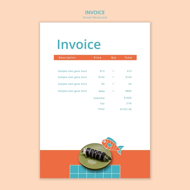 PSD korean restaurant invoice template