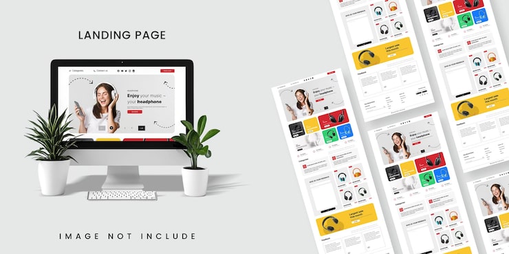 PSD landing page design showcasing headphones and an ecommerce store