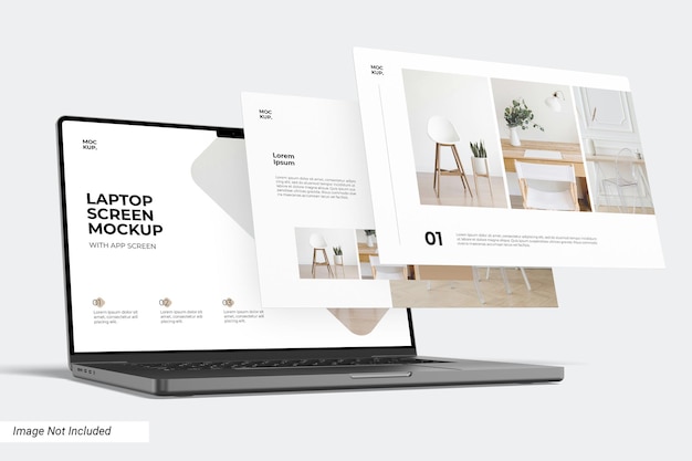 PSD laptop and app screen mockup front view