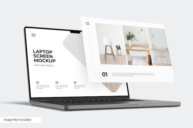 PSD laptop and app screen mockup front view