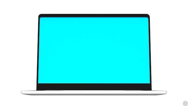 PSD laptop computer notebook device with blank blue screen display isolated 3d realistic render