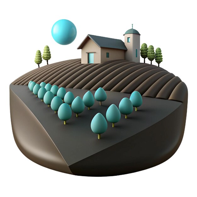 PSD a large field with a house and trees on it