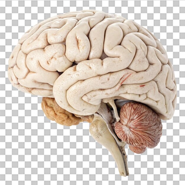 PSD lateral view of the human brain isolated on transparent background