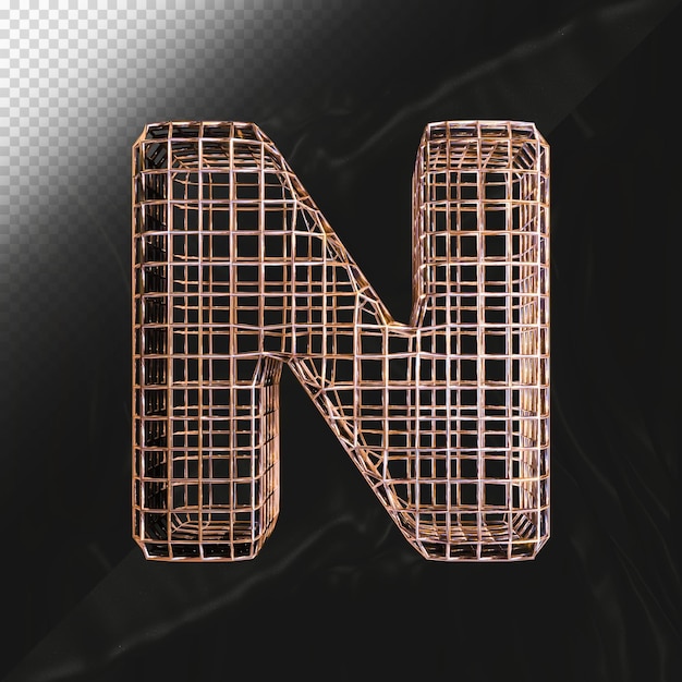 PSD letter n 3d render with realistic metallic texture made of wire frame