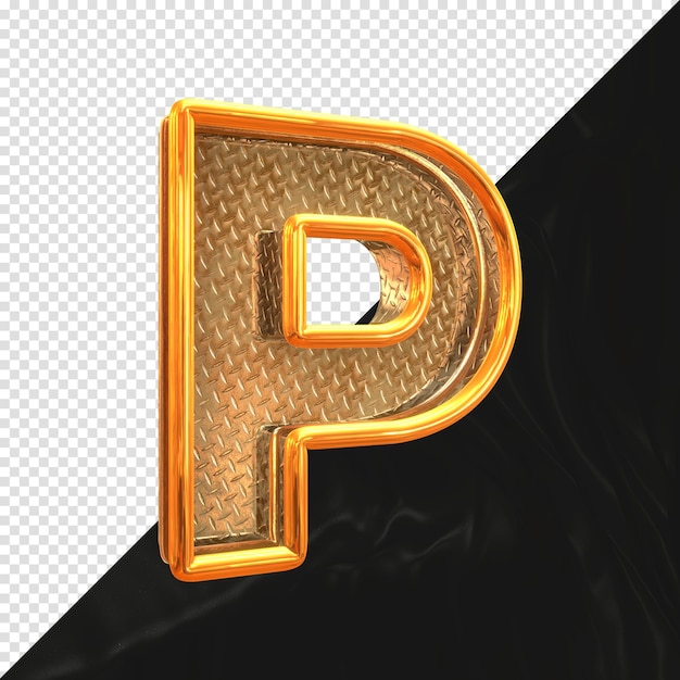 PSD letter p 3d render with realistic metallic texture side view