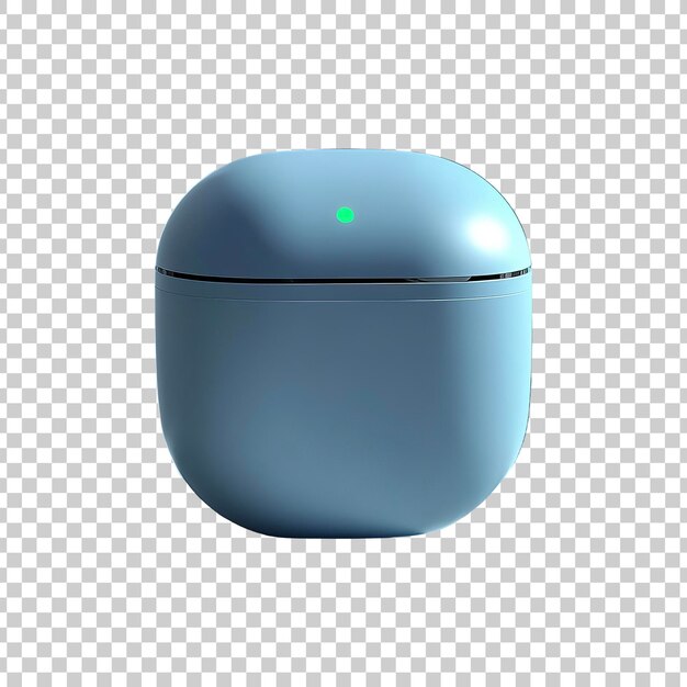 PSD light blue compact earbud case with indicator light on transparent background