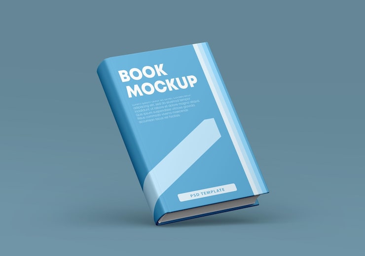 PSD light blue hardcover book mockup with psd template