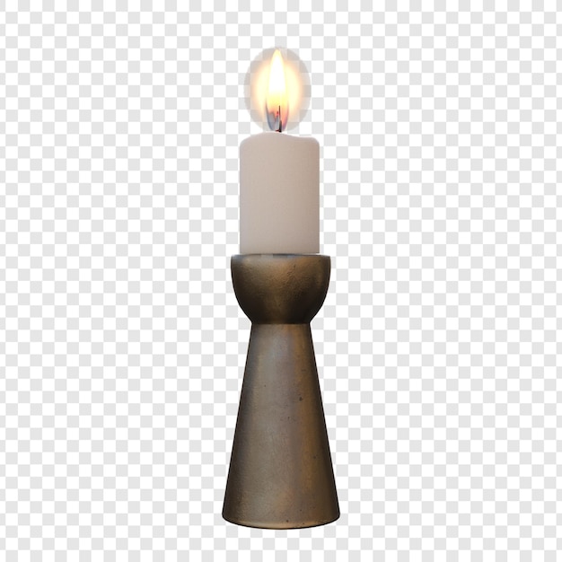 PSD lit white candle in a bronze candlestick