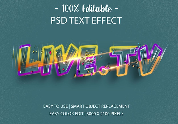 PSD live tv text effect new style editable 3d