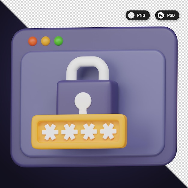 PSD login password cyber security icons set ux ui web design elements 3d rendering