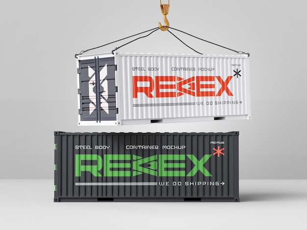 PSD logistic shipment large cargo container hanging on hook mockup