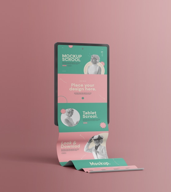 PSD long scroll concept mock-up with device