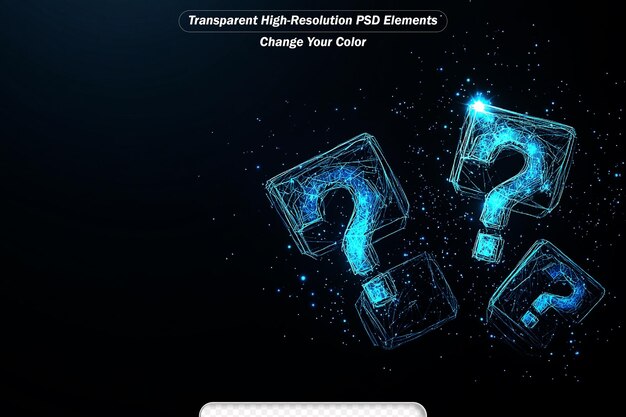 PSD low poly blue neon typography question mark