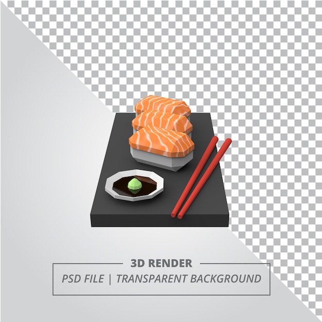 PSD low poly salmon sushi 3d render