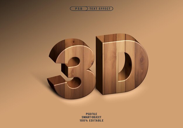 PSD luxury wood realistic 3d text effects