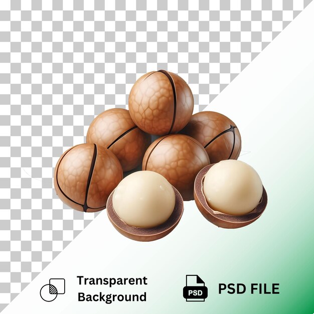 PSD macadamia nuts with leaf isolated on transparent background