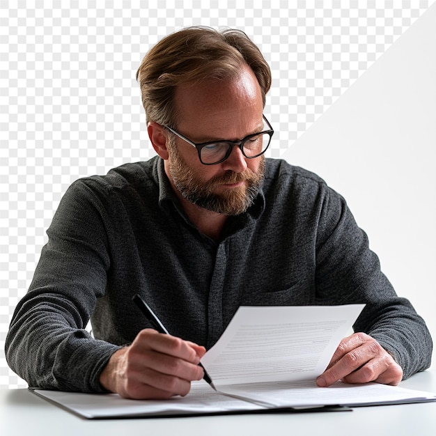 PSD a man is writing in a notebook and has a pen in his hand