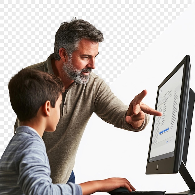 PSD a man and a man are looking at a computer screen