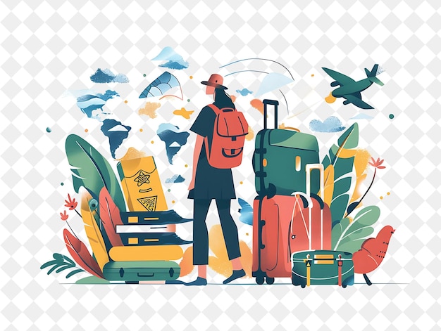 PSD a man stands in front of a bunch of suitcases