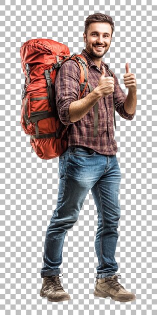 PSD a man wearing a backpack with a red back pack