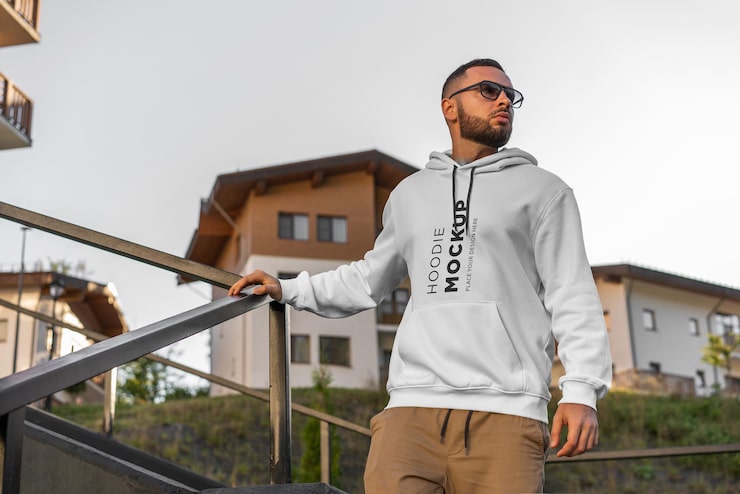 PSD man wearing a hoodie mockup