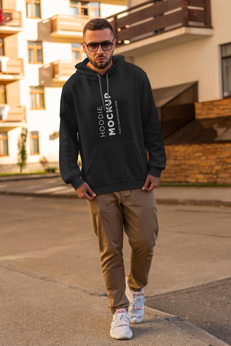 PSD man wearing a hoodie mockup