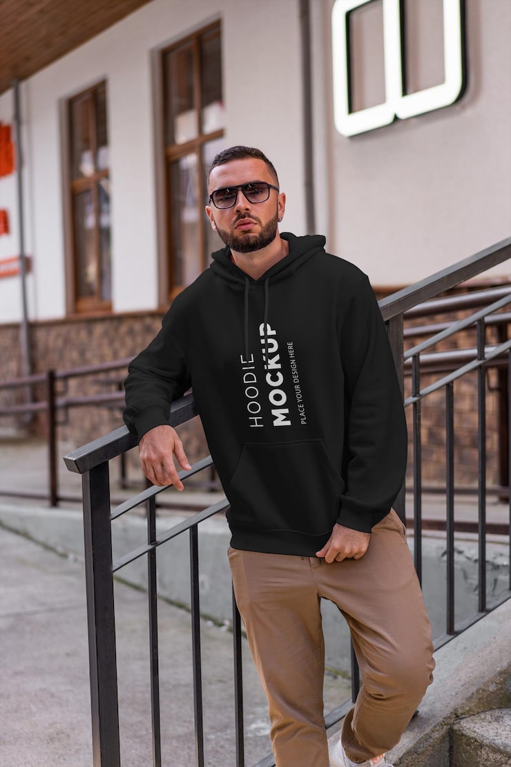PSD man wearing a hoodie mockup