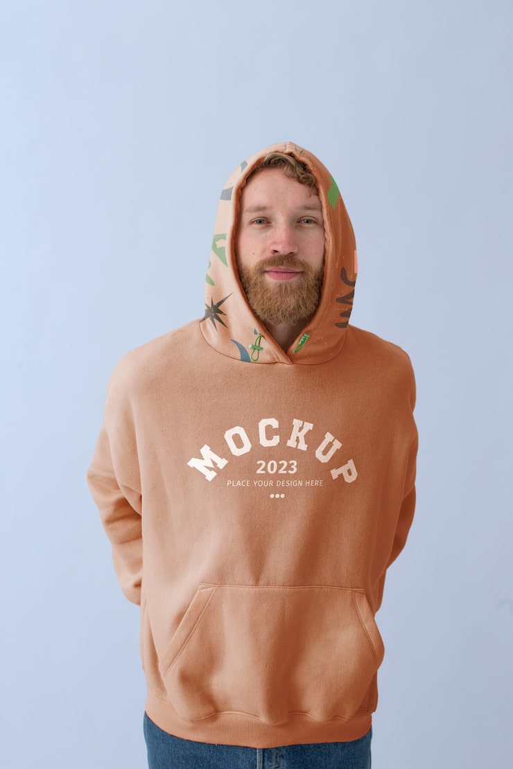 PSD man wearing sweatshirt mock-up design